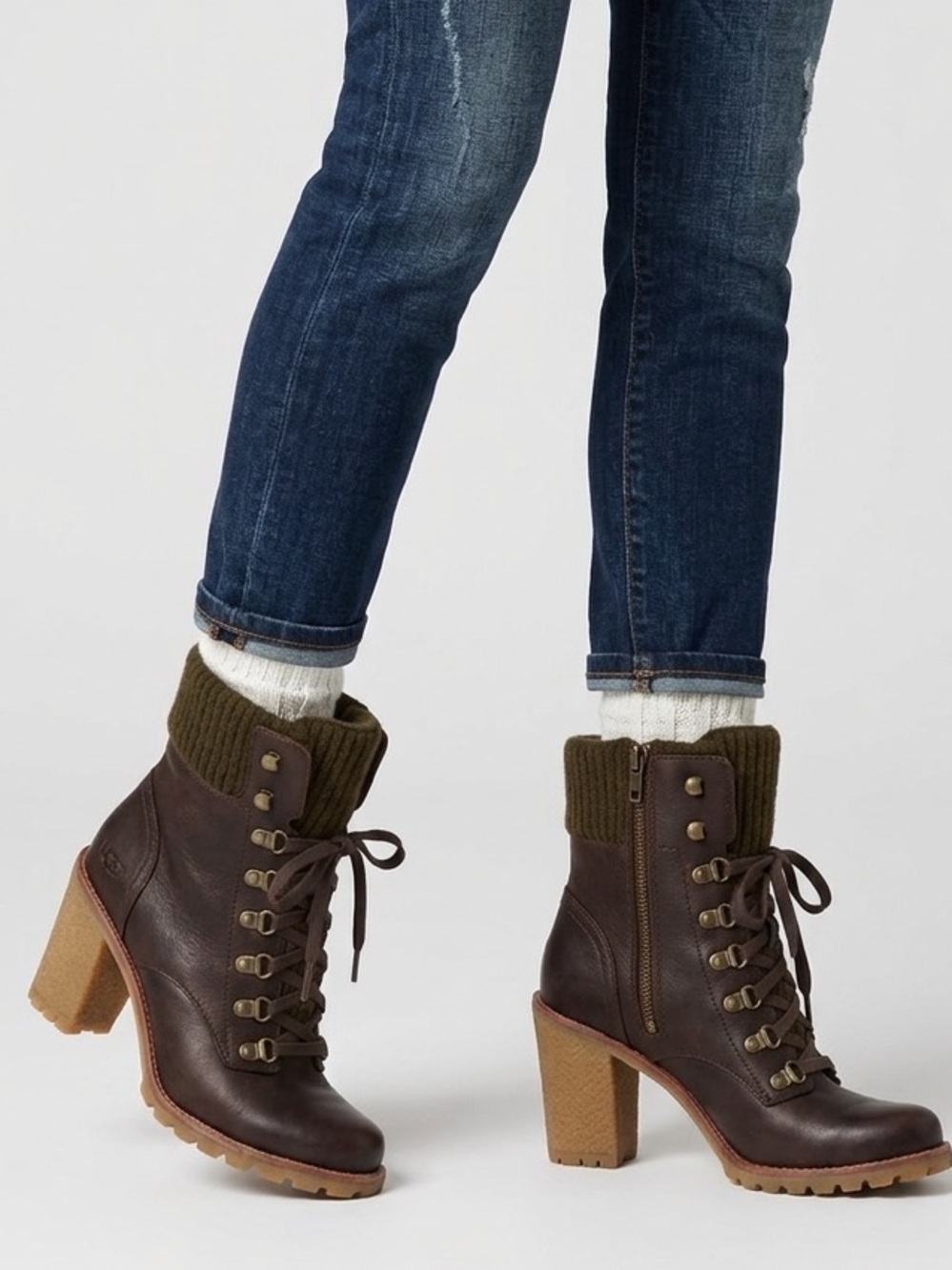 UGG Fabrice High Heel Ankle Boots in brown leather